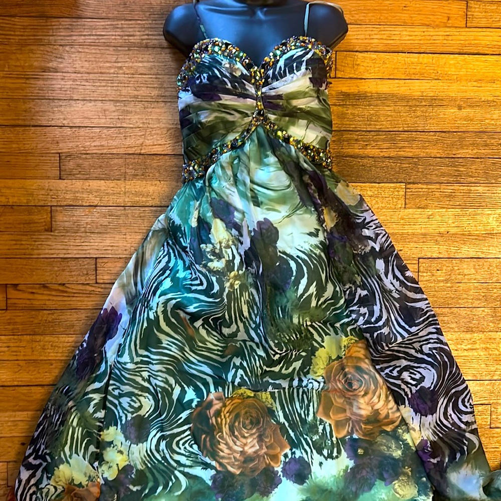 Multi Silk Prom Evening Gown Dress Sequin Beaded spaghettini Straps
